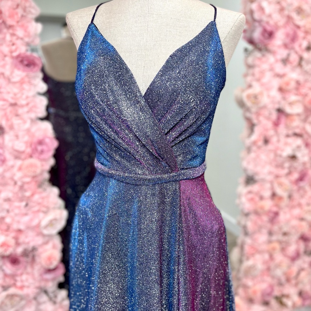 Elegant Blue and Pink Evening Gown - Picture 3 of 4